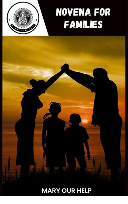 Cover of the Novena for Your Family: a family silhouetted against a sunset