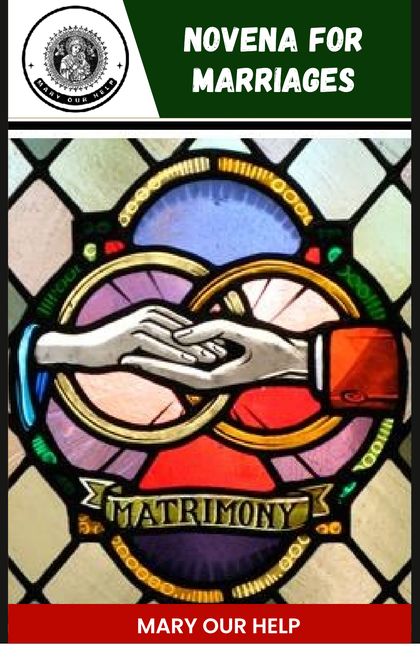 Cover of the Novena for Your Marriage: a stained glass window of the sacrament of Matrimony